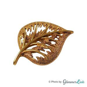 Vintage Allison Reed Leaf Open Work Textured Gold Tone Brooch